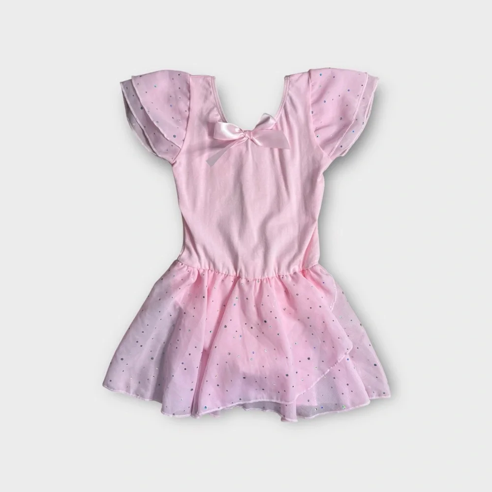 Unbranded Rhinestone Flutter Sleeve Pink Leotard NWOT